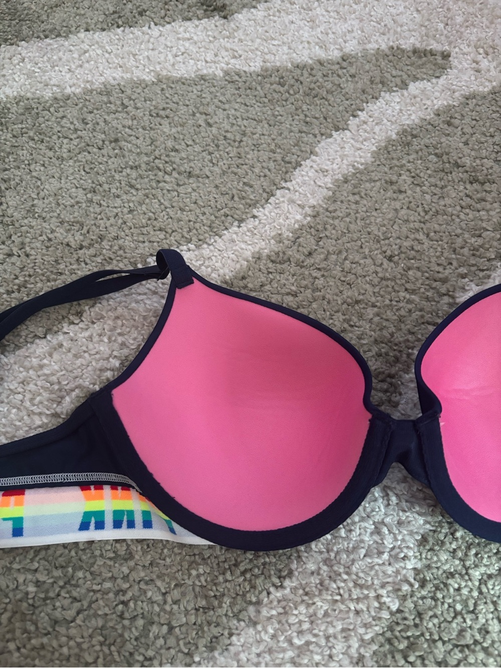 PINK Victoria's Secret Navy Blue Rainbow Wear Everywhere Lightly Lined Bra 36B - Picture 5 of 12